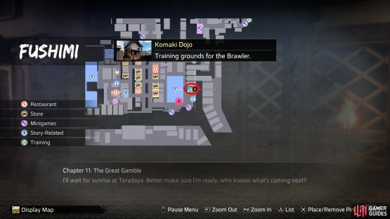 The Komaki Dojo (Brawler) can be found to the east of the Teradaya Inn.