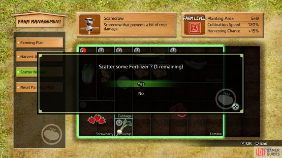 You can also use Fertilizer to quicken the harvest time by choosing &ldquo;Scatter Manure&rdquo;.