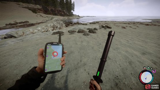 When you get near the shoreline of the northern beach, get out the GPS to find the cave.