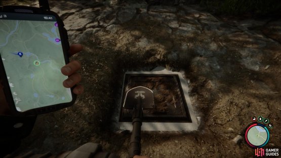 When you have the shovel to get the Sons of the Forest Keycard, you need to dig at this point of interest, as seen on the GPS TRacker.
