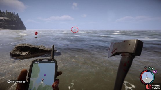 You&rsquo;ll see the life raft in the distance as you look out to sea.