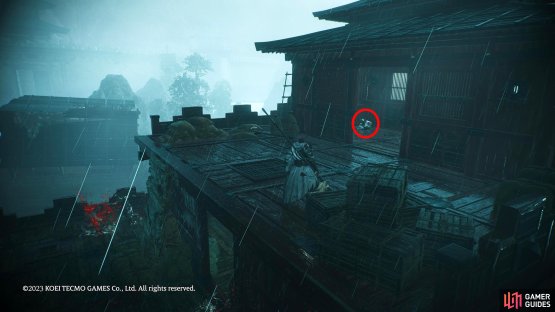 This will lead to another large boat where you can climb two ladders to reach the top of it. Climb up the nearby roof to find the Shitieshou.