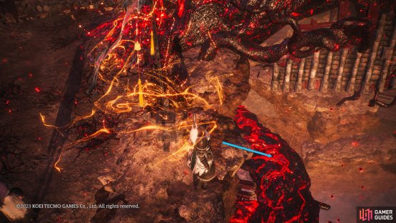 Defeat the first boss and head to the Battle Flag and drop off to the path below.