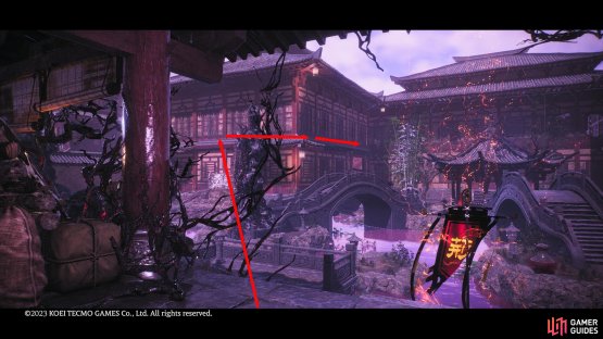 From the last Battle Flag outside the boss door. Turn 180 degrees and climb the building on the far left at the back.