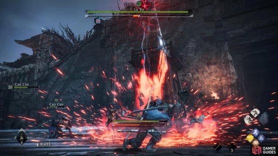 Similar to the Horse Leaping Slam Critical Blow, but with fire, and tighter timing. Wait until the very last second to deflect this, just before he lands.