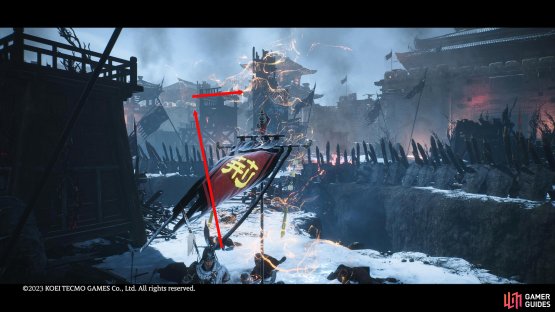 Progress through the mission until you reach the Battle Flag outside the battlements. Go through the battlefield while heading left, and climb the battlement.