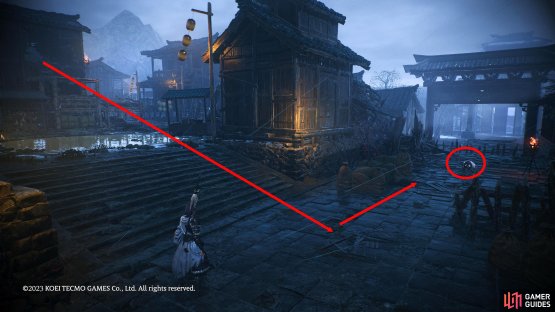 Head across the empty area and turn left at the end to find the Shitieshou.