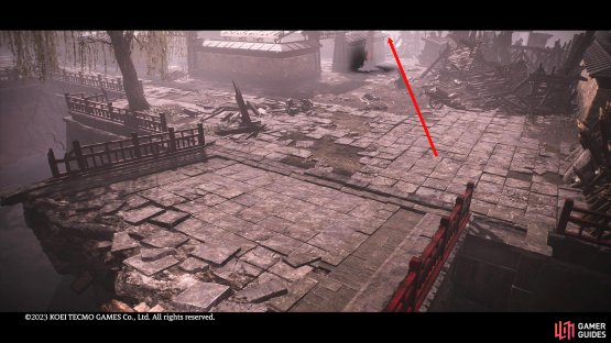 After you cross the broken bridge you&rsquo;ll find a corrupted Battle Flag guarded by a spear-wielding soldier.