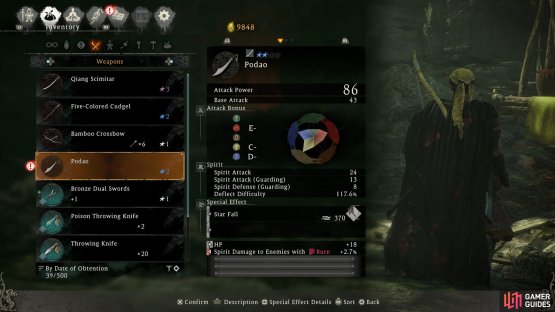 You can select most weapons or armor pieces to feed the Shitieshou Demon.