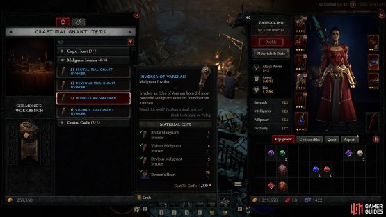 Here is what you need to craft your regular Invoker of Varshan in Diablo 4 once you have learned the recipe.