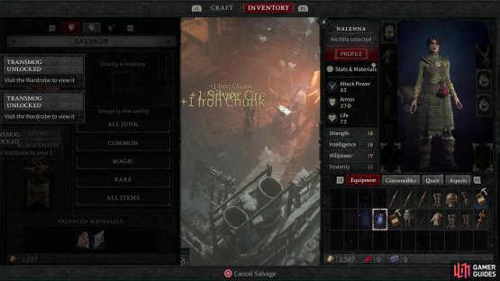 You can salvage unwanted gear free of charge at the blacksmith.