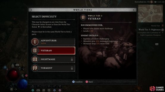 Complete the main questline and switch the game to World Tier 2 (Veteran),