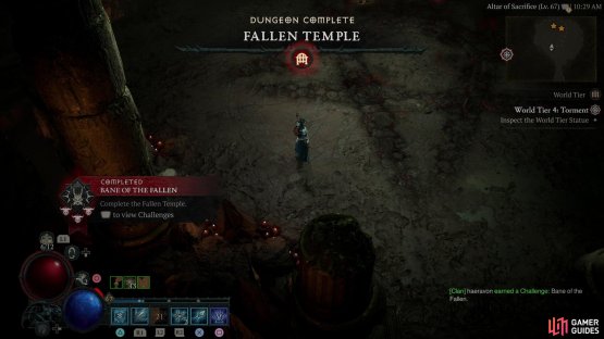 defeat Elias and you&rsquo;ll complete the !Fallen Temple Capstone Dungeon and earn the right to challenge Torment difficulty.