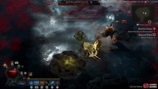 The !Khazra Abomination can also use a claw slam, which deals physical damage, bleed damage, and creates a toxic pool on the ground.