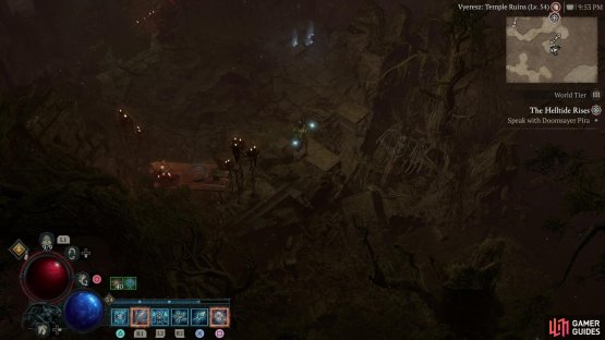 jump a gap and search off the edge of the ruins to the southeast to locate the statue.