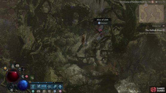take a fork to the north to find some dry ground, where you&rsquo;ll find this statue hiding behind a tree, near some ruins.