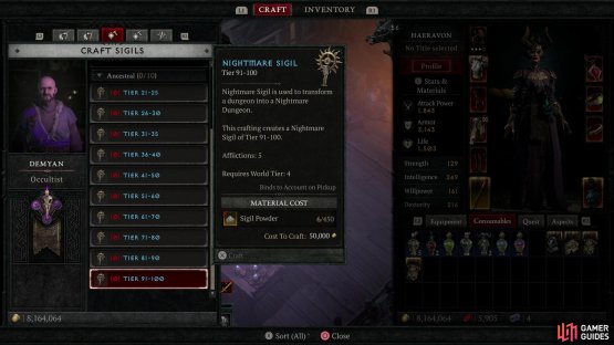 which can then be used to craft new - potentially higher Tier - Nightmare Sigils.