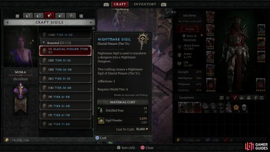 Craft the Glacial Fissure Nightmare Sigil to confront the Beast in the Ice.
