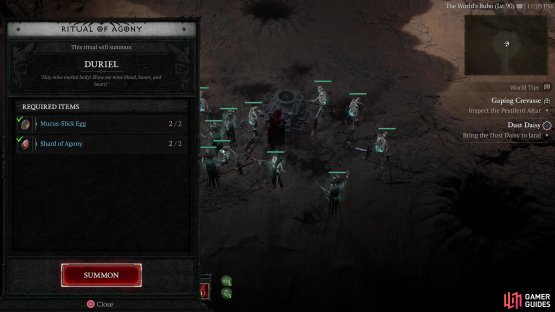 and sacrifice 2x Shards of Agony and 2x Mucous-Slick Eggs at the Pestilent Altar.