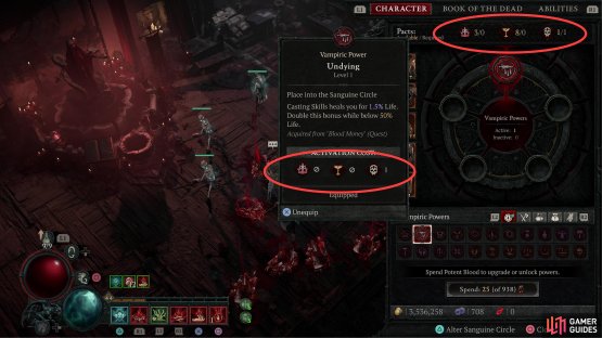 The total Pacts on your armor determine what vampiric powers you can equip.
