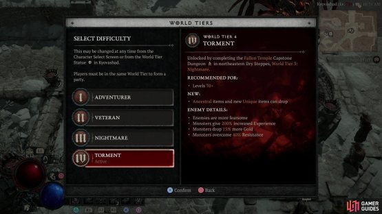 after which visit the World Tier Statue and change to Torment difficulty.