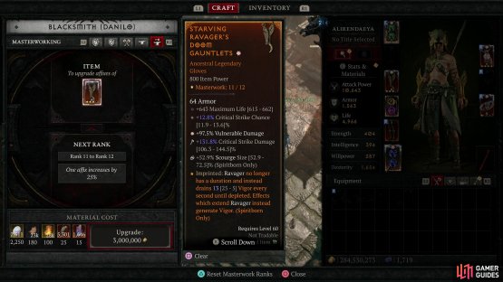 Each item can be masterworked twelve times, and higher ranks are quite expensive.