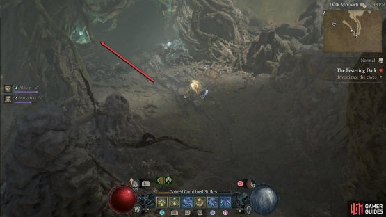 Climb down to the area below and enter the cave to the northwest.