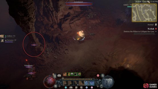 There are around 11 pillars to destroy in the caves. Attack them to destroy them.