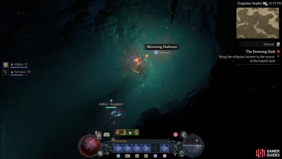 Take the path west and then north to find the Skittering Darkness Cellar.