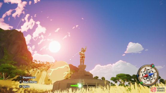 Use an explosive chicken egg to destroy the statue