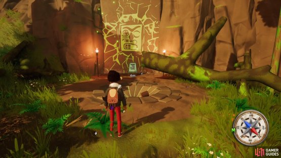 Drop the matching totem onto the circle in front of the door to open it