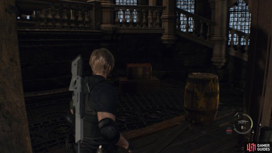 to find the chest sitting on the floor to the left of the elevator.
