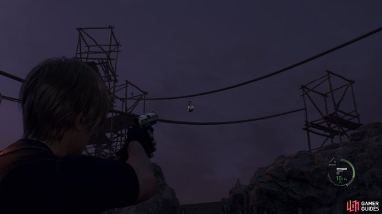 to find the treasure hanging from the wire.