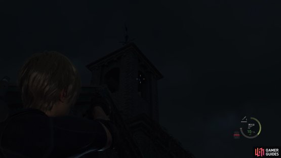 to find the blue medallion hanging from the tower.
