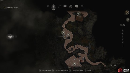 The location of the shed where the Castellan can be found, north of the Abandoned Factory.