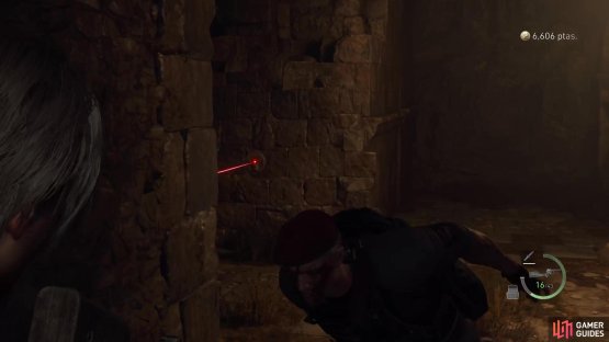 Krauser will attempt to sneak behind you in the ruins