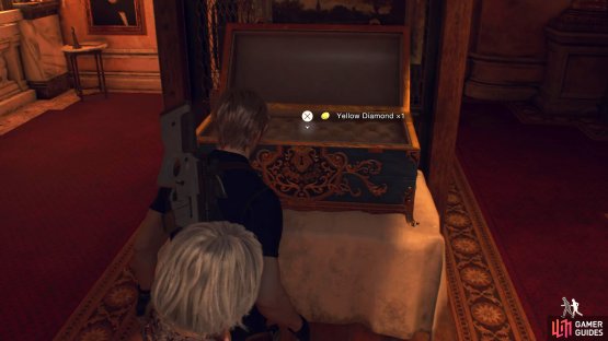 The chest containing the Yellow Diamond can be found in a chest under it in the north side of the room.