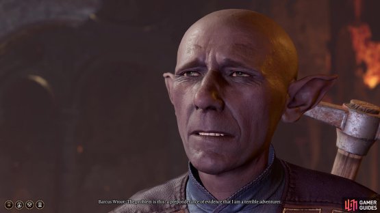 Invite Barcus back to camp where he’ll finally realize he’s not cut out to be an adventurer - he’ll stay safely at your camp until you reach Last Light Inn.