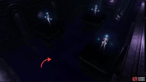 If you look closely, you can see a shadowy path snaking through the trial chamber. The path only appears (and even then, only barely) when no characters are nearby.