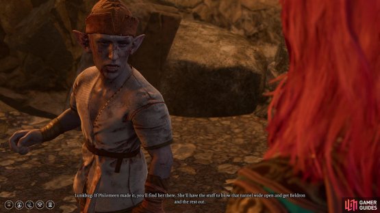 Talk to the gnomes to learn the location of Philomeen, who has absconded with a barrel smokepowder.