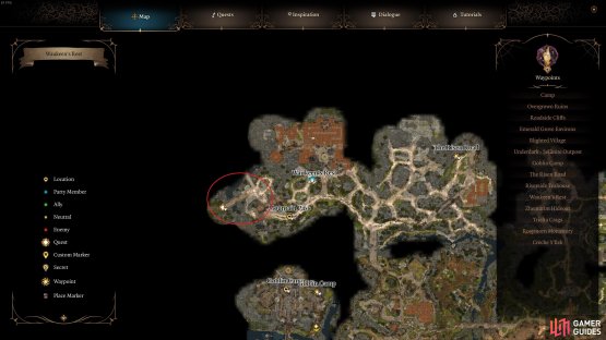 The Githyanki group and the path to the Mountain Pass over the bridge can be found in the circled area here.