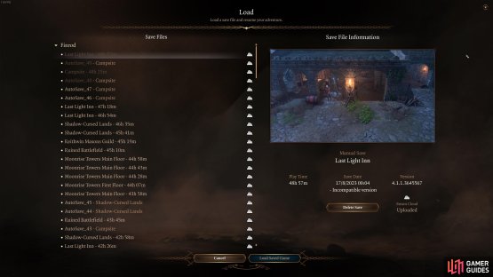 Your latest saves will be grayed out if you&rsquo;re affected.