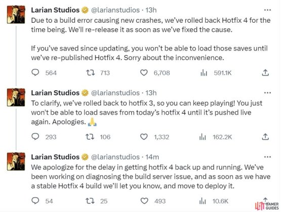 Larian&rsquo;s statement on the Hotfix #4 saves bug.