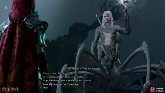 If you reached the Shadowlands via the Mountain Pass, you can get an escort to Moonrise via a drider named Kar&rsquo;Niss,