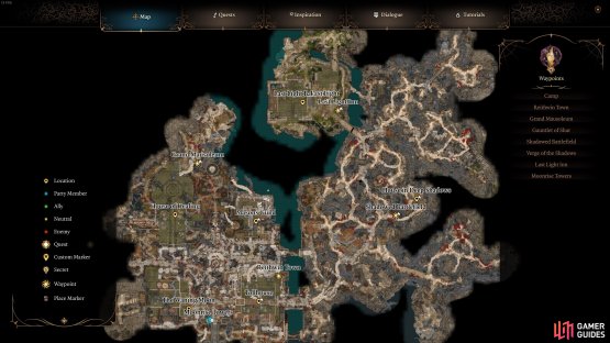 A map of the Shadowlands, showing the main points of interest.