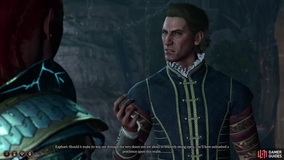 As you approach the Thorm Mausoleum, Raphael will appear and try to dupe you into getting rid of one of his rivals.