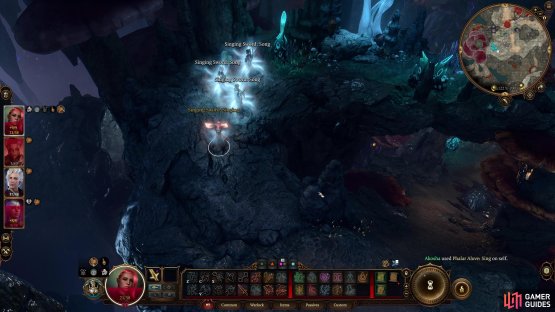 When singing the sword grants a buff similar to Bless, and while shrieking it inflicts a debuff similar to Bane.