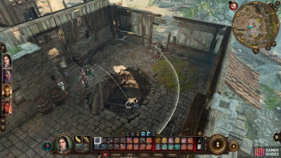 Go into the northern house next to the wagon in the Blighted Village, burn away the webs, and drop into the hole.