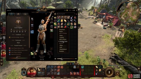 You can choose to send items to your camp.