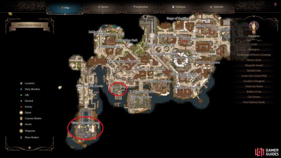 The Water Queens&rsquo; House can be found south of the Grey Harbor Docks while Flymm&rsquo;s Cargo can be found in the east.